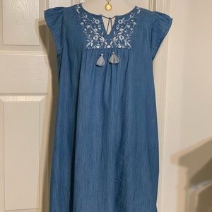 Isabel Maternity by Ingrid & Isabel Denim Embroidered Dress/ Chambray L